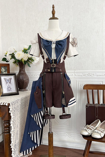 Brown [Inventor of Wonderful Equipment] Ouji Punk Cool Lolita Bib Shorts