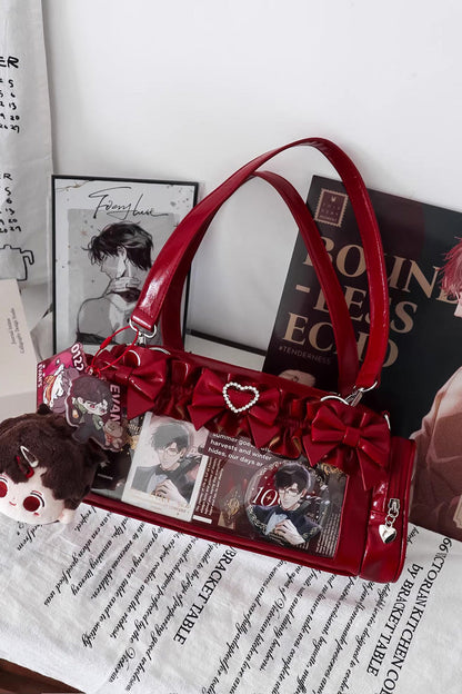 Sweet Heart-shaped Metal Decoration Bow Japanese Itabag 5 Colors