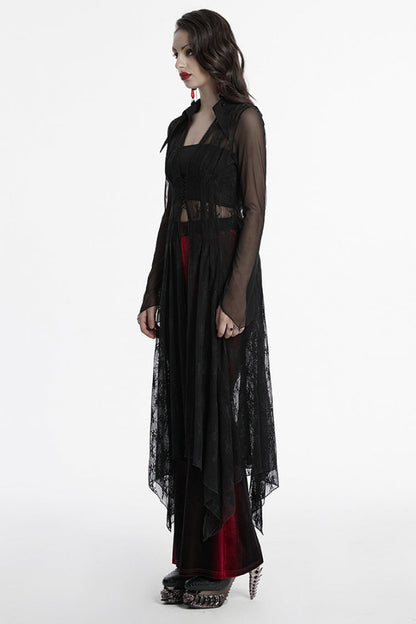Black V Collar Long Sleeves Lace Sheer Women's Gothic Cardigan Coat