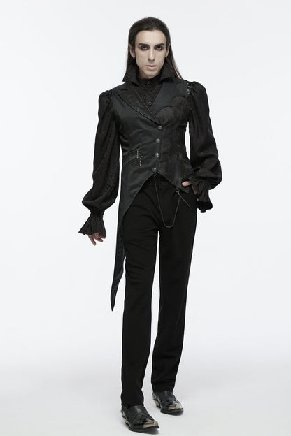 Black Sleeveless Zip Chain Lace-Up Asymmetric Men's Gothic Vest
