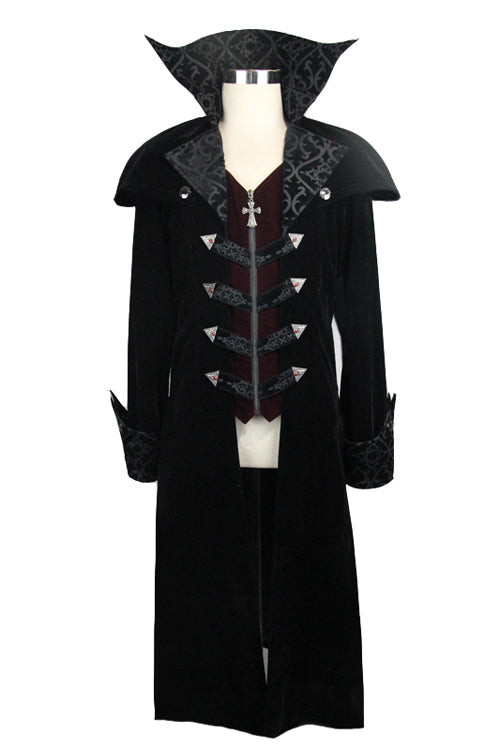 Western Fashion Gothic Pattern Event Shawl Collar Black Mens Velveteen Long Coats