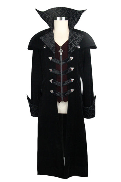 Western Fashion Gothic Pattern Event Shawl Collar Black Mens Velveteen Long Coats