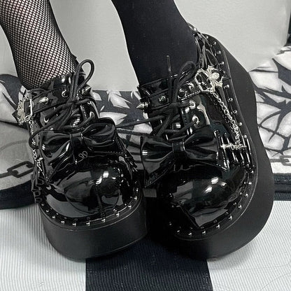 Spider Single-Strap Buckle Bow Round-Toe Punk Gothic Platform Shoes