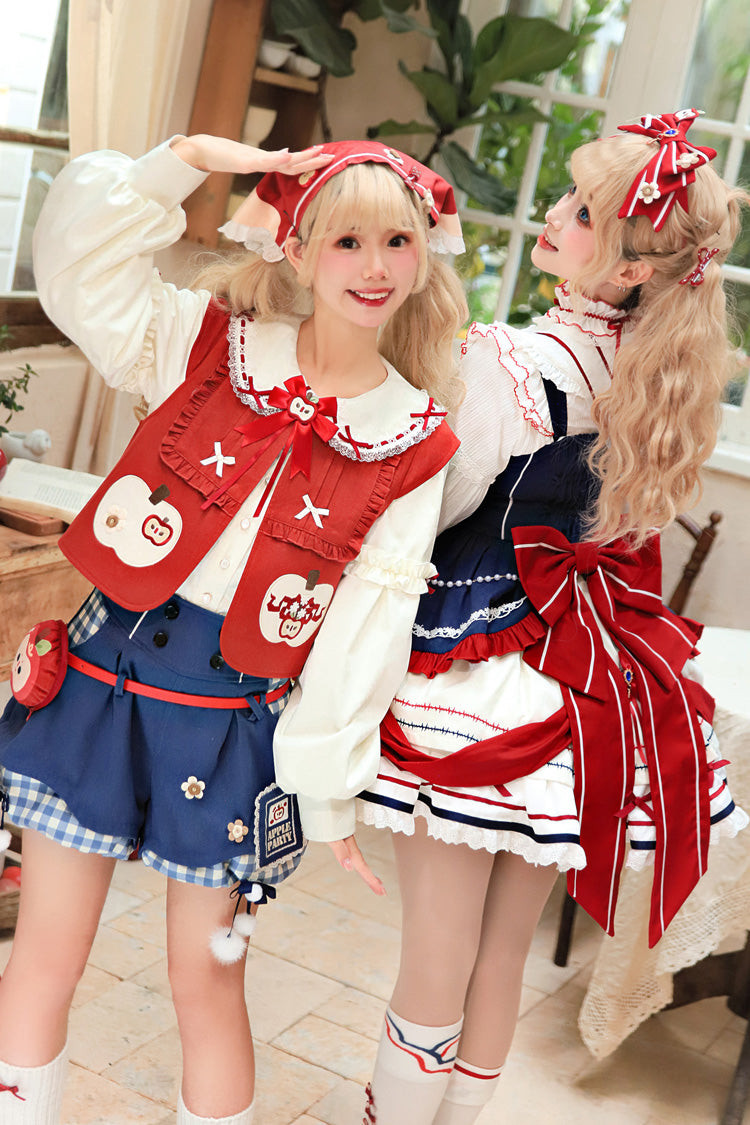Multi-Color [Witch Gina] Long Sleeves Print Bowknot Ouji Sweet Lolita Vest Shorts Set