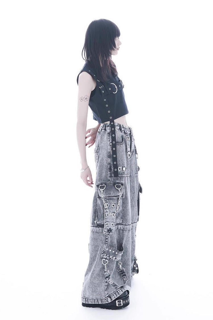 Jirai Kei Rivet Punk Japanese Straight-Leg Jeans Pants 2 Colors