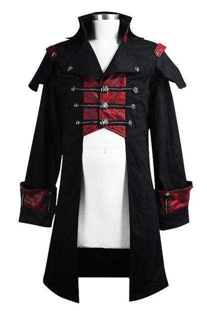 Punk Black And Red Chain Shape Ribbons Long Mens Coat