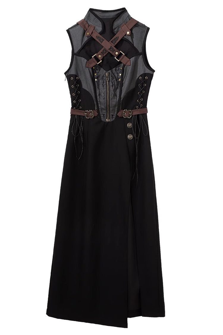 Black [Shadow Wasteland] Sleeveless Lace-Up Zipper Punk Lolita Dress