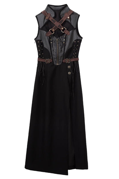 Black [Shadow Wasteland] Sleeveless Lace-Up Zipper Punk Lolita Dress