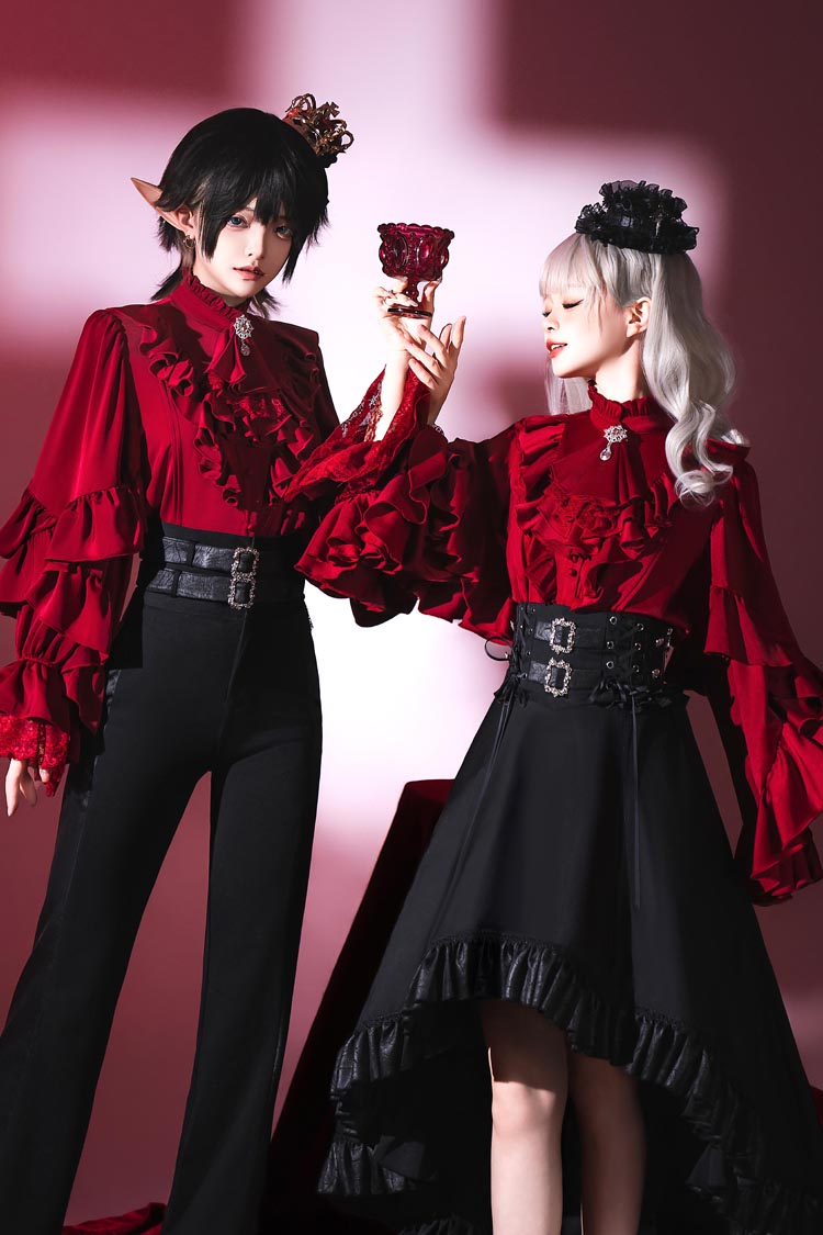 Black [Day and Night Song] Long Sleeves Ruffle Ouji Gothic Lolita Skirt Blouse