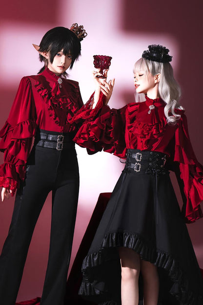 Black [Day and Night Song] Long Sleeves Ruffle Ouji Gothic Lolita Skirt Blouse