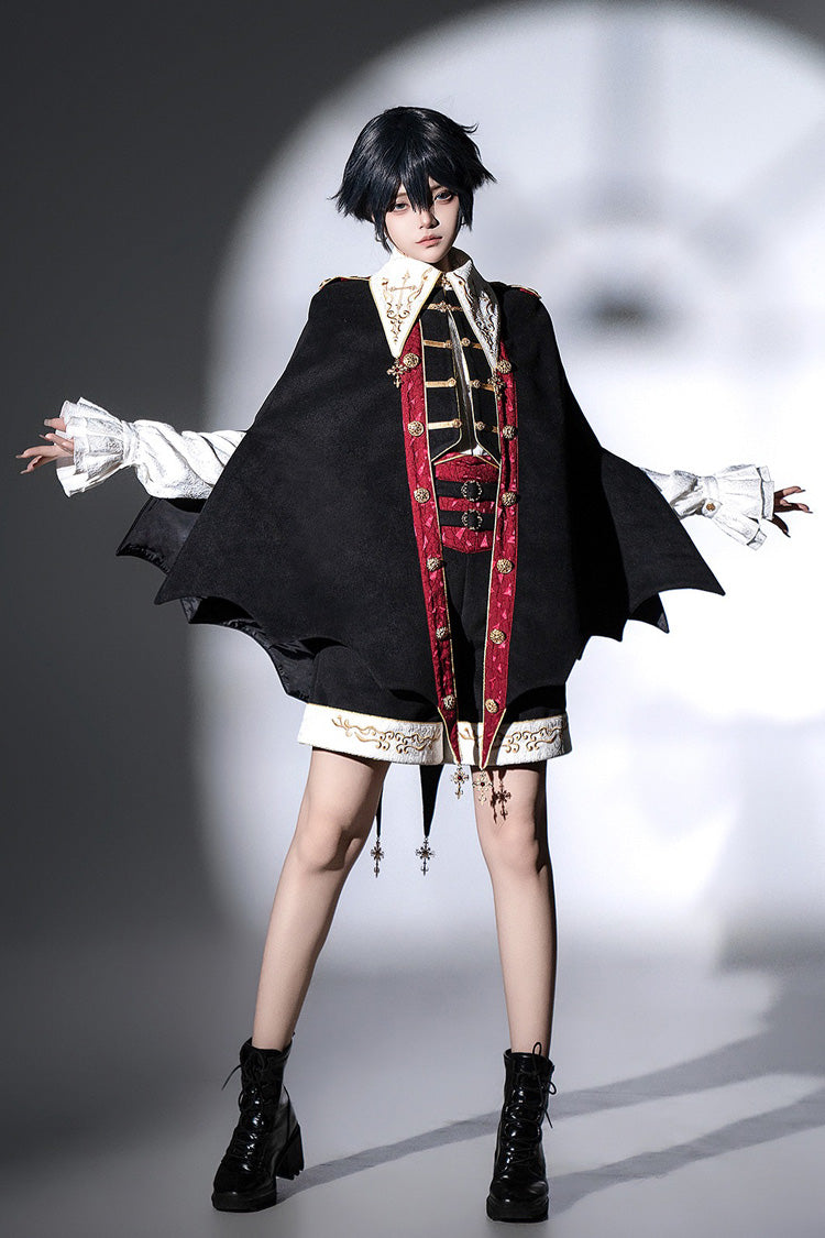 Black [Vampire Noble Court] Long Sleeves Embroidery Gothic Prince Handsome Ouji Lolita Set