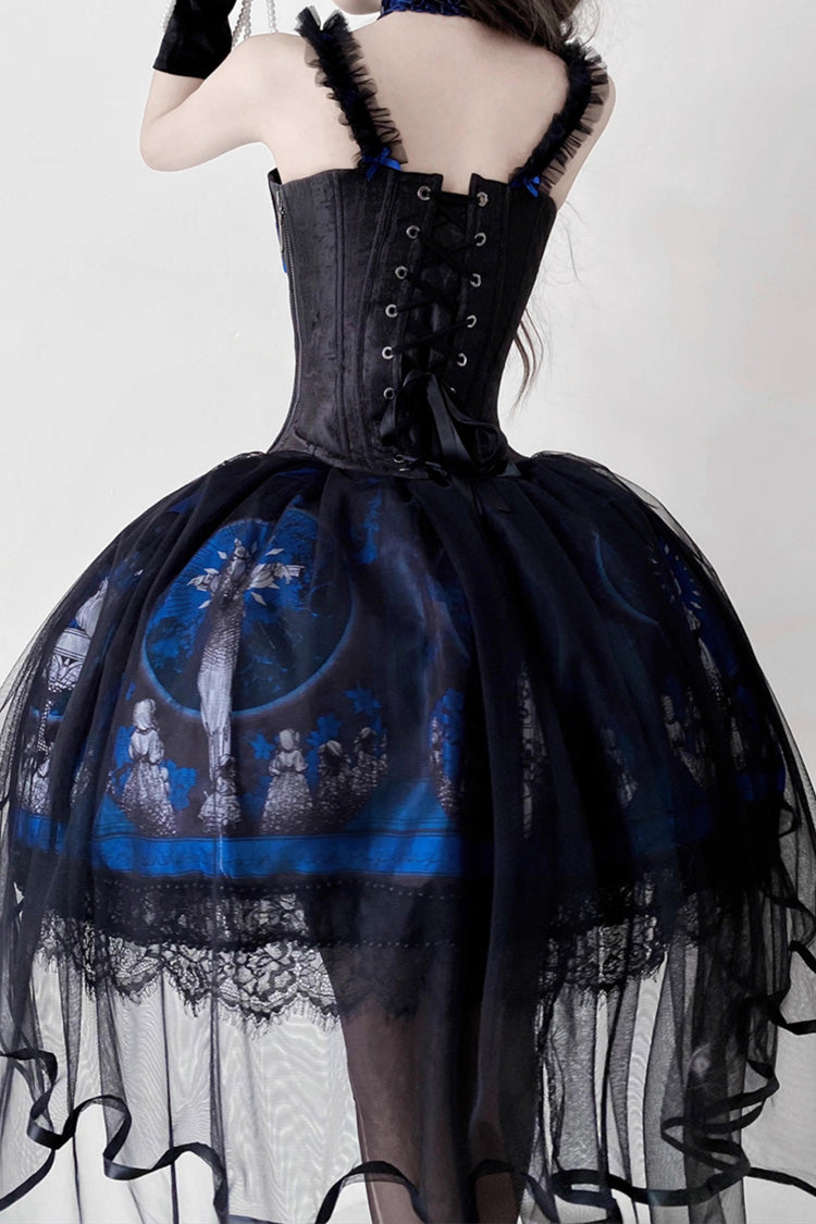 Blue [Dark Moon Corridor] Print Embroidery Gothic Lolita Dress Skirt
