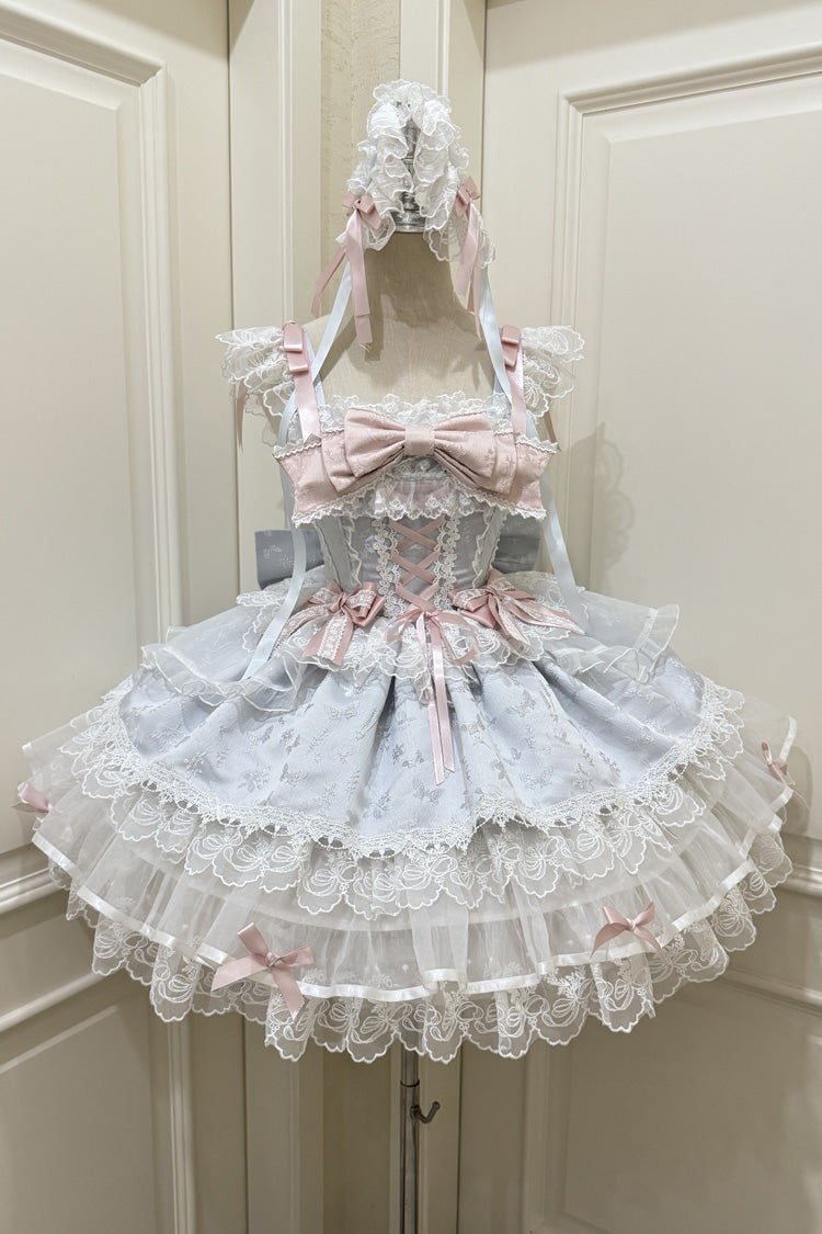 Blue [Fleishi Island] Sleeveless Ruffle Bowknot Lace Slim Sweet Ballet Lolita Jsk Dress