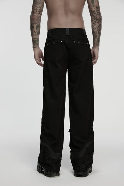 Black Studded Buckled Eyelet Men's Punk Pants
