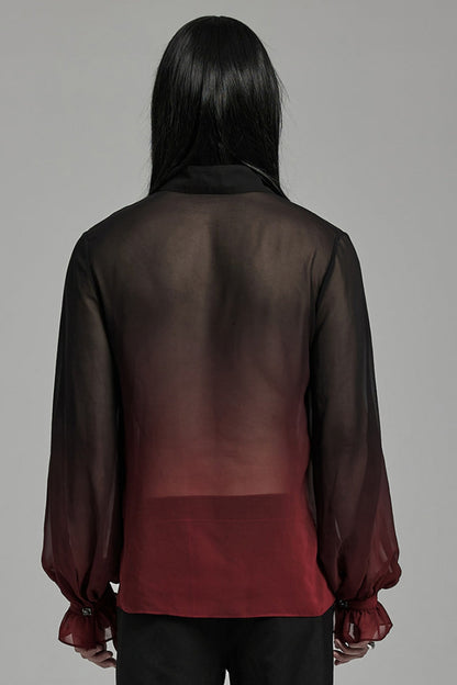 Black/Red Lapel Collar Gradient Sheer Men's Gothic Blouse