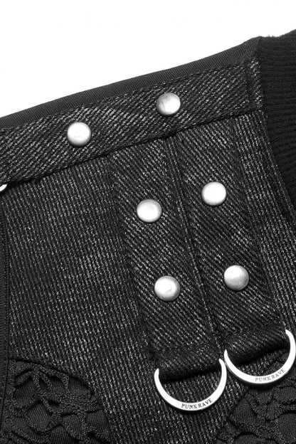 Black Sleeveless Stitching Mesh Buckle Men's Steampunk Vest