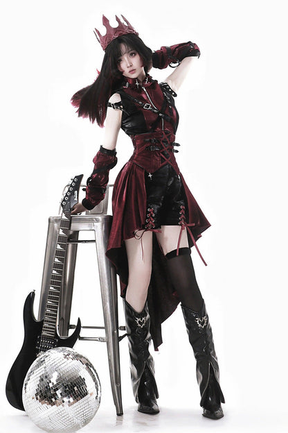 Black/Red [Chief Assassin] Lace-Up Gothic Ouji Lolita Set