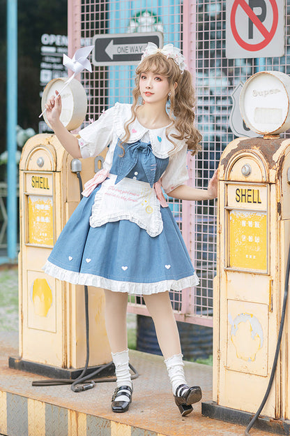 Blue [Cowboys Are Busy] Ruffle Bowknot Sweet Lolita Strap Dress