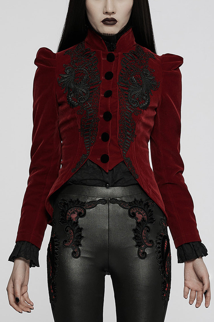 Gothic Long Puff Sleeves Hollow Womens Swallowtail Short Coat Jacket 2 Colors