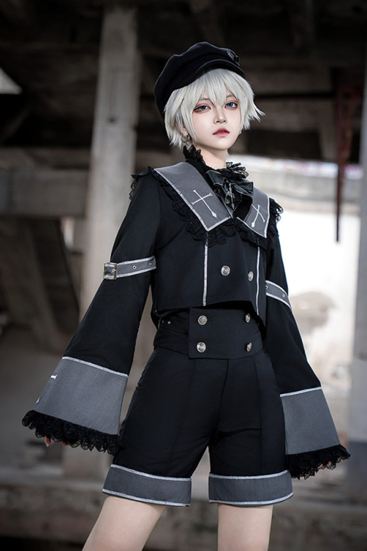 Black [Rules of the Otherworld] Long Sleeves Gothic Ouji Lolita Shorts Coat Set