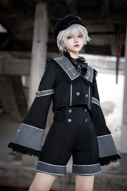 Black [Rules of the Otherworld] Long Sleeves Gothic Ouji Lolita Shorts Coat Set