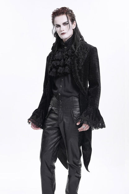 Black Stand Collar Swallow-tailed Long Sleeves Lace Men's Gothic Jacket