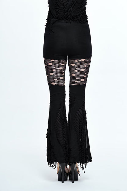 Black Punk Sexy Broken Holes Slim Fit Flared Womens Pants