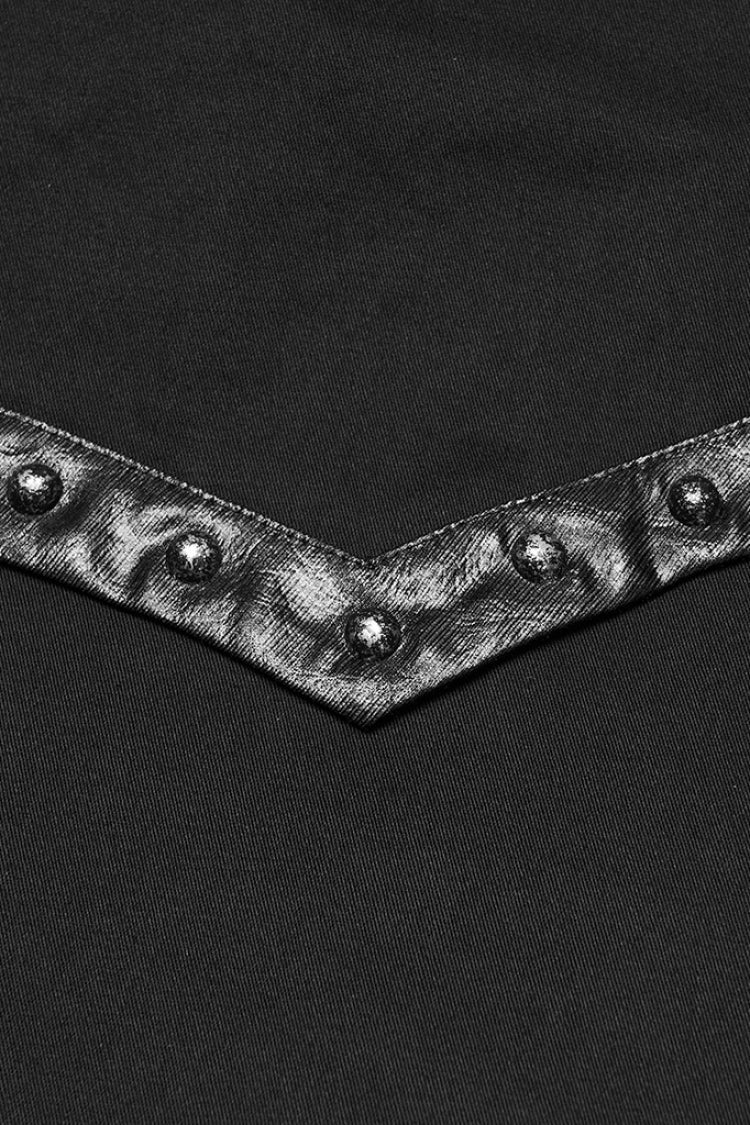 Black Stand Collar Long Sleeves Rivet Buckle Straps Eyelet Men's Punk Blouse