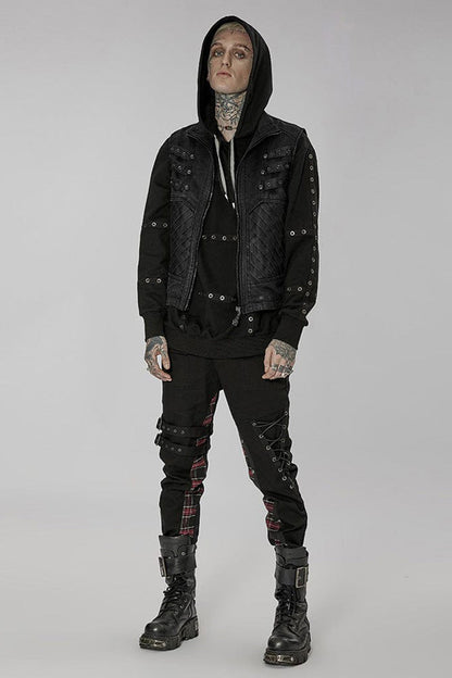 Black Punk Apocalyptic Stand Collar Twill Metal Skull Zip Men's Vest