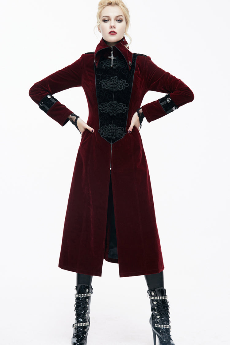 Red Stand Collar Retro Stage Costume Women's Gothic Coat