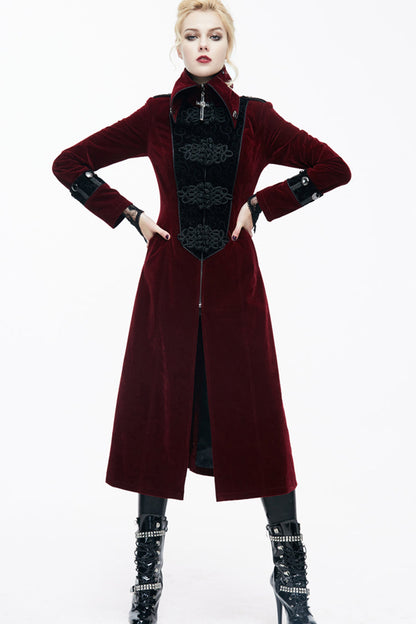 Red Stand Collar Retro Stage Costume Women's Gothic Coat