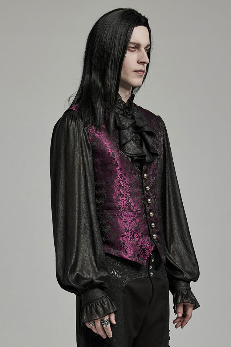 Black/Red Jacquard Lace-Up Slim Men's Gothic Vest