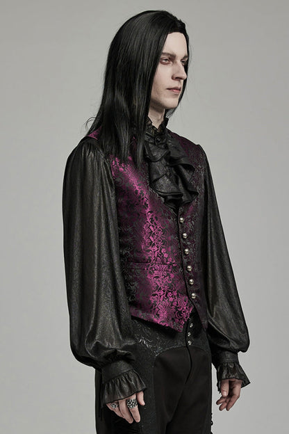 Black/Red Jacquard Lace-Up Slim Men's Gothic Vest