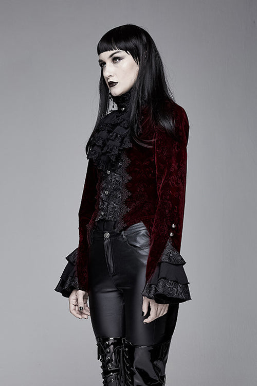 Red Jacquard Velvet Womens Swallow Tailed Gothic Coats