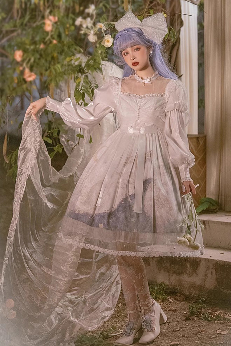 Multi-Color Long Lantern Sleeves Print Ruffle Sweet Princess Lolita Jsk Dress