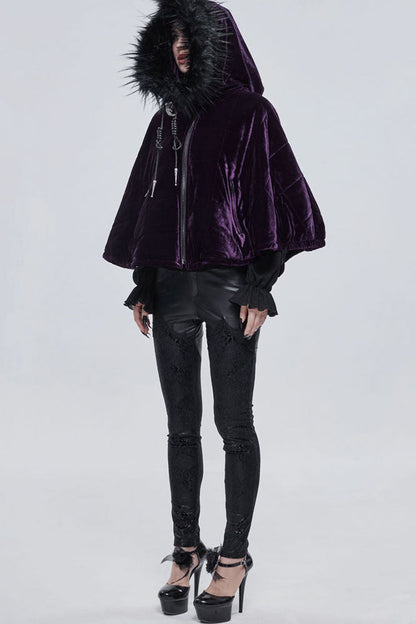 Purple Gothic Quilted Velvet Collar Crescent Pendant Zipper Warm Women's Shawl