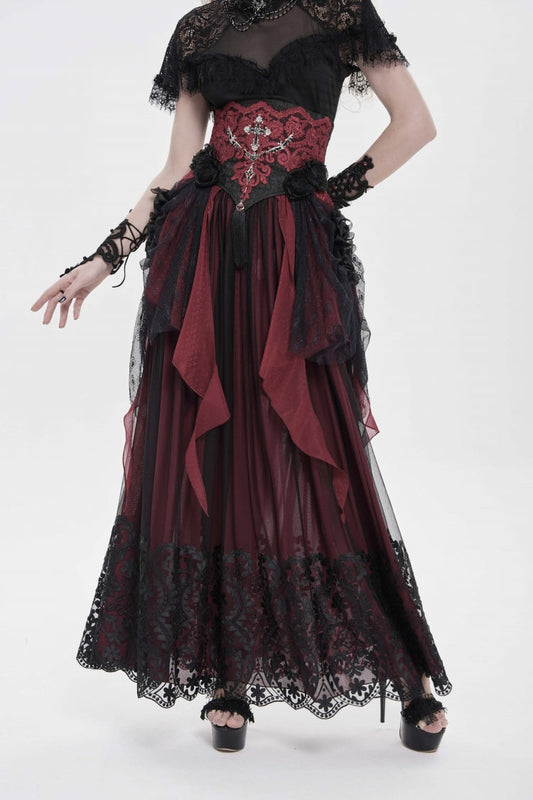 Black/Red Embroidered Lace Women's Gothic Underbust Corset Embroidered Rose Cross Underbust Corset