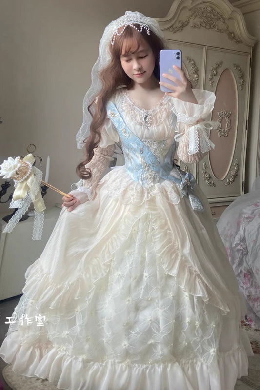 Ivory Crown Coronation Ruffle Hanayome Cardigan Bowknot Lace Sweet Gorgeous Lolita Dress