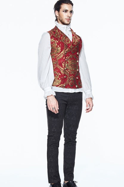 Red/Gold Palace Short Big Jacquard Pattern Men's Gothic Waistcoat