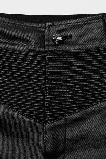 Black Zipper Men's Punk Faux Leather Pants