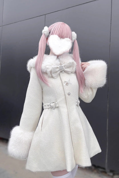 [Velvet Star Dream] Long Sleeves Bow Sweet Jirai Kei Japanese Overcoat 2 Colors