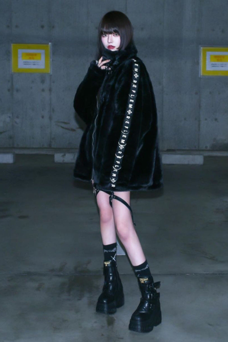 Black Rabbit Ears Long Sleeves Hooded Punk Jirai Kei Coat