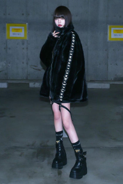Black Rabbit Ears Long Sleeves Hooded Punk Jirai Kei Coat