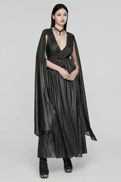 Black V Collar Lace-Up Plunging Ball Gown Women's Gothic Dress