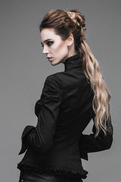 Black Vintage High Collar Elastic Slim Womens Gothic Blouse