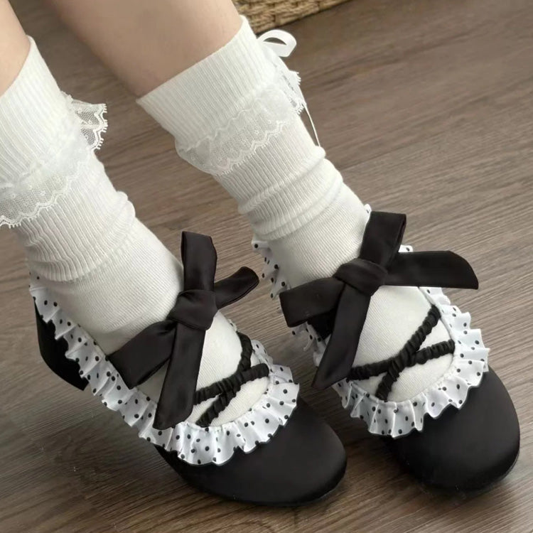 Satin Ruffled Lace-Up Sweet Classic Elegant Lolita Heels 2 Colors