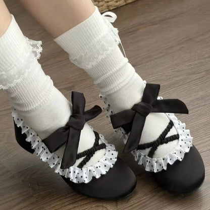 Satin Ruffled Lace-Up Sweet Classic Elegant Lolita Heels 2 Colors