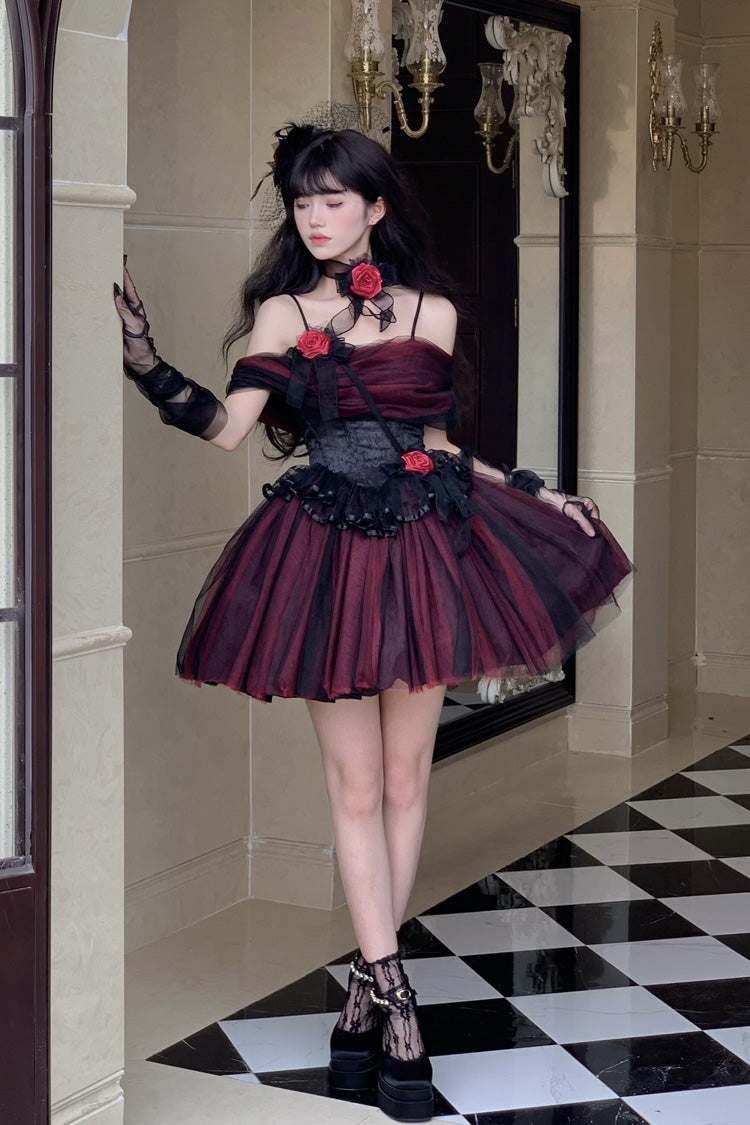 Black/Red [Sanglin’s Tribute] Off Shoulder Ruffled Gothic Lolita Dress