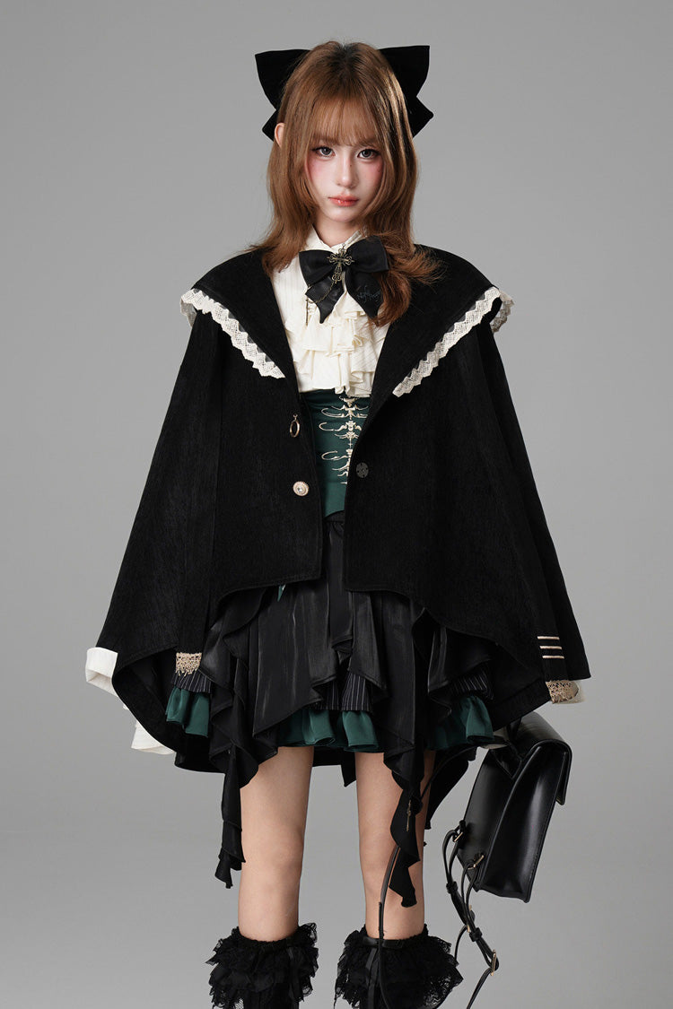 Black [Clock of Reincarnation Cycles] Cat Ears Magic Hooded Sweet Lolita Coat Cloak