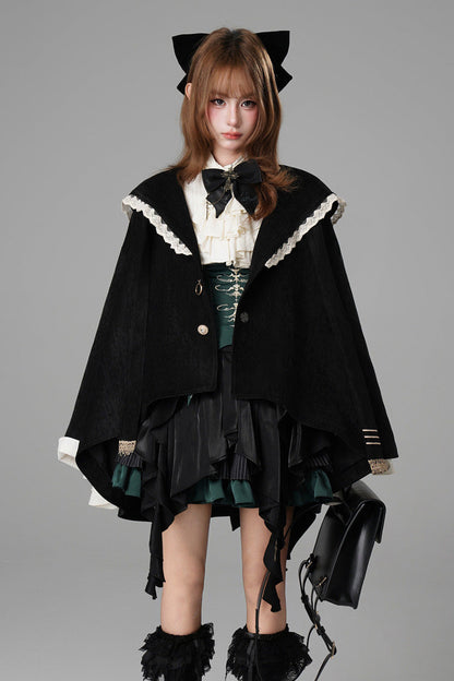 Black [Clock of Reincarnation Cycles] Cat Ears Magic Hooded Sweet Lolita Coat Cloak